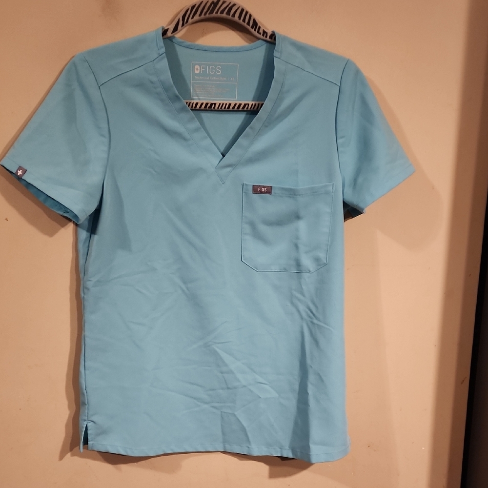 Figs Light Blue V-Neck Tee